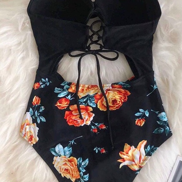 Black Floral Halter Tummy Control One Piece NWT * 2 for $40 * - Picture 7 of 7